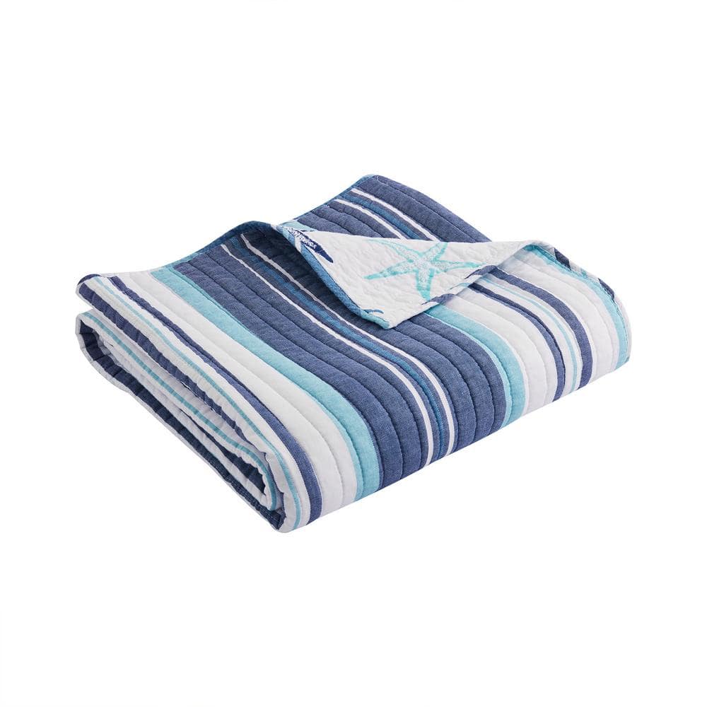 Coastal Stripes Reversible Cotton Quilt Throw, Blue 50" x 60"