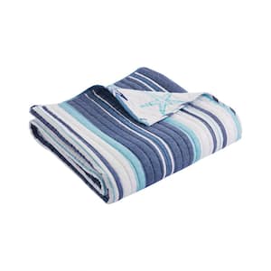 Camps Bay Blue Stripe Coastal Quilted Cotton Throw Blanket