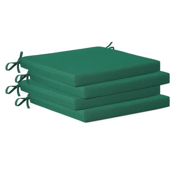WESTIN OUTDOOR FadingFree (Set of 4) Outdoor Dining Square Patio Chair Seat Cushions with Ties, 19 in. x 18 in. x 2 in., Green
