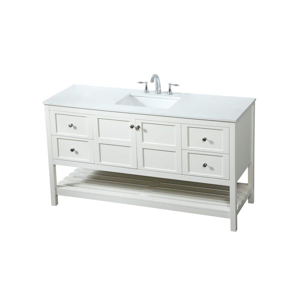 Theo 60" White MDF Bathroom Vanity with Calacatta Marble Top