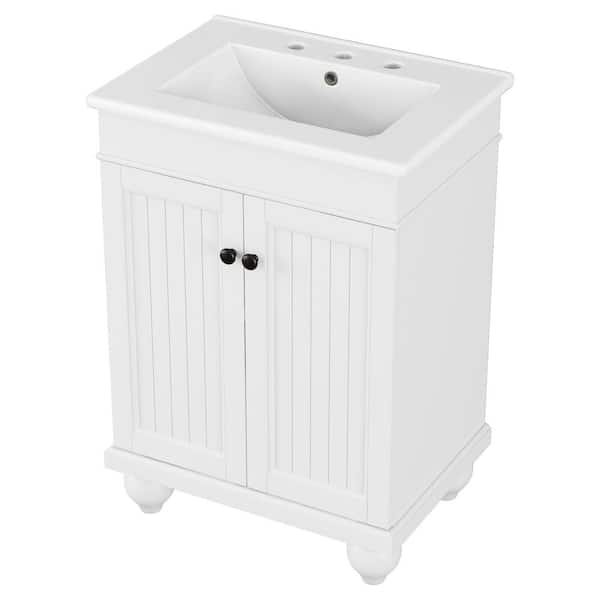Ann 24 in. W x 18 in. D x 34 in. H Single Sink Freestanding Bath Vanity in White with White Ceramic Top
