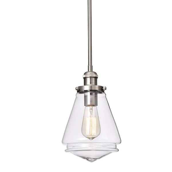 Edvivi Mora 1-Light Brushed Nickel Modern Mini Pendant with Encased Jar Hand Blown Glass Shade