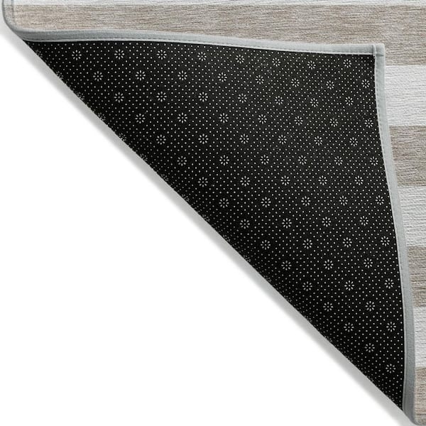 Taupe, White 8 ft. x 10 ft. Woven Striped Polyester Rectangle Indoor / Outdoor Area Rug