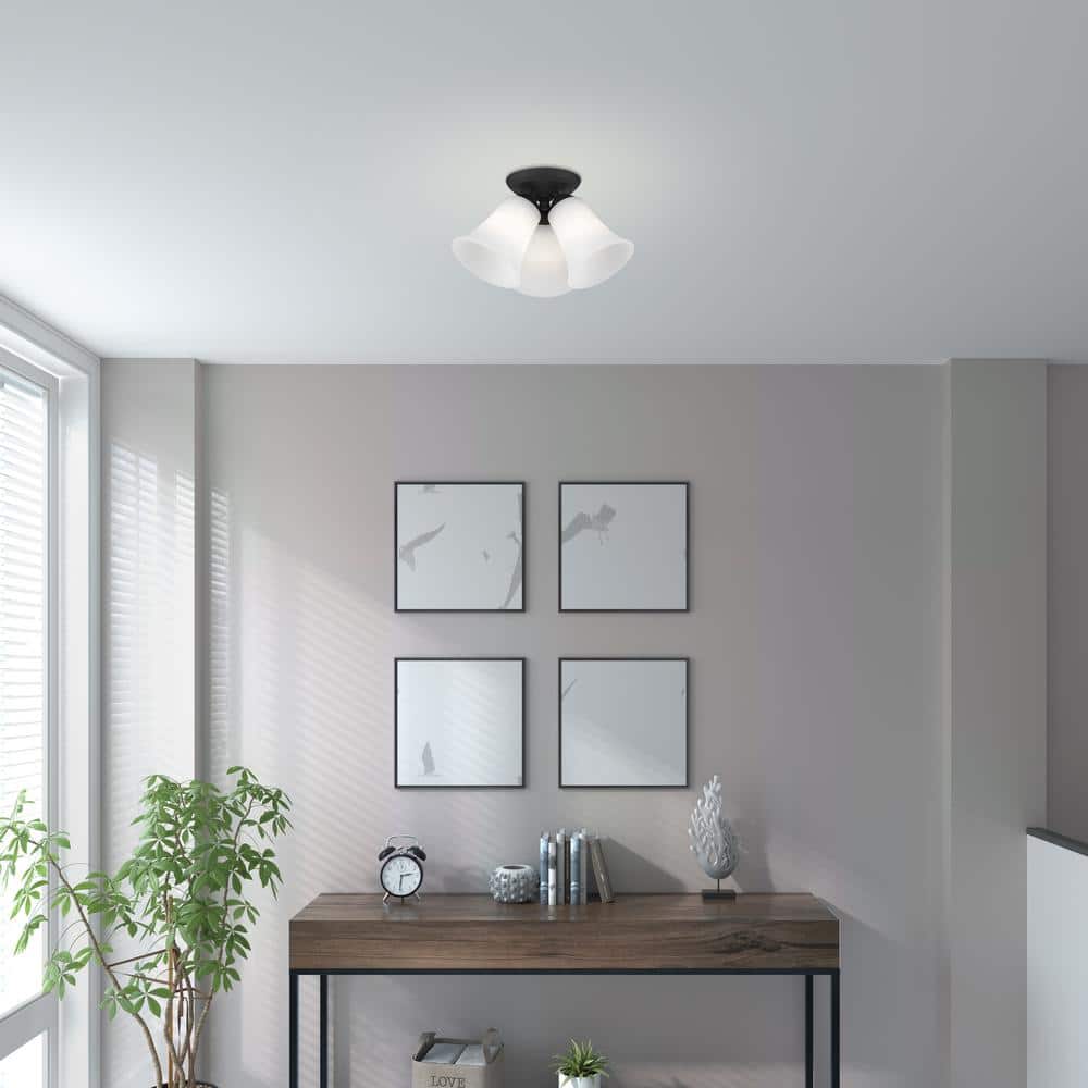 Ridgedale Satin Opal 3-Light Black Flush Mount Ceiling Fixture
