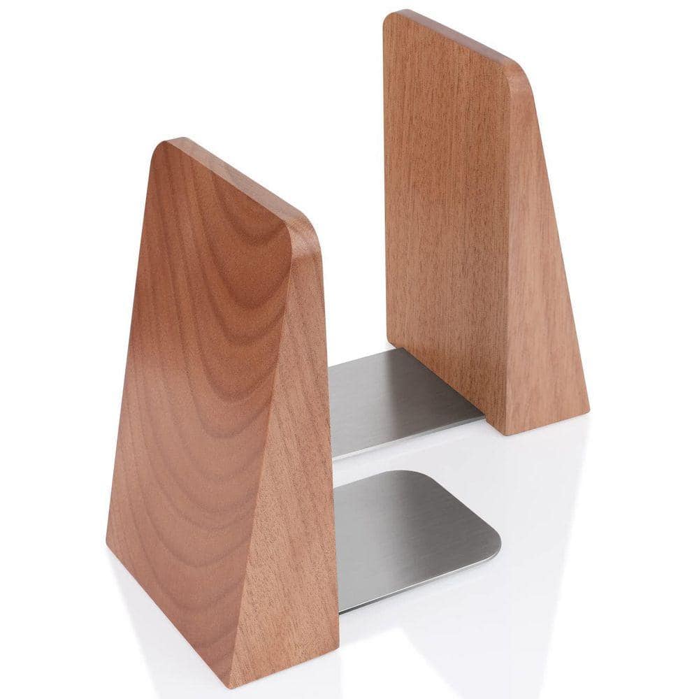 Small Handmade Light Brown Wood Bookends-Heavy Duty, Decorative