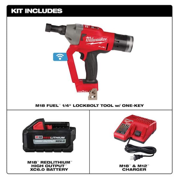 M18 FUEL ONE-KEY 18V Lith-Ion Brushless Cordless 1/4 in. Lockbolt Tool w/ (1) HIGH OUTPUT 6.0 Ah Battery
