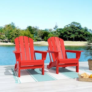 Addison Red Folding Plastic Outdoor Adirondack Chair (Set of 2)