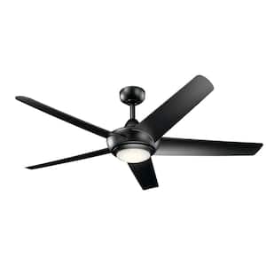 Kapono 52 in. Integrated LED Indoor Satin Black Downrod Mount Ceiling Fan with Light with Remote