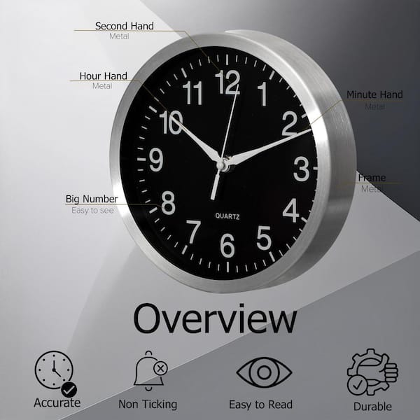 CLOCKSWISE 10 in. Round Quartz Wall Clock Non-Ticking Battery