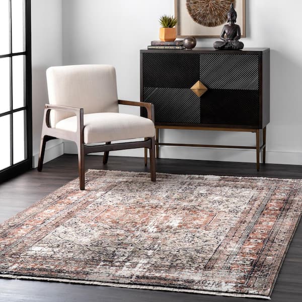 Charvi Distressed Medallion Fringe Multi 5 ft. 3 in. x 7 ft. 7 in. Area Rug