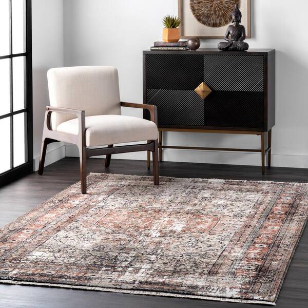 Charvi Distressed Medallion Fringe Multi 6 ft. 7 in. x 9 ft. 8 in. Area Rug