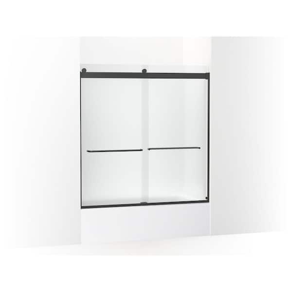 KOHLER Levity 56-60 in. W x 62 in. H Semi-Frameless Sliding Tub Door in Matte Black with Towel Bar
