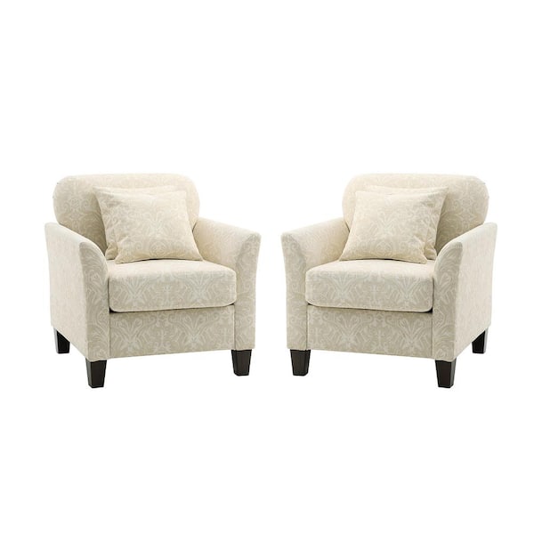 JAYDEN CREATION Daniela Beige Modern Upholstered Armchair with Wooden Legs Set of 2