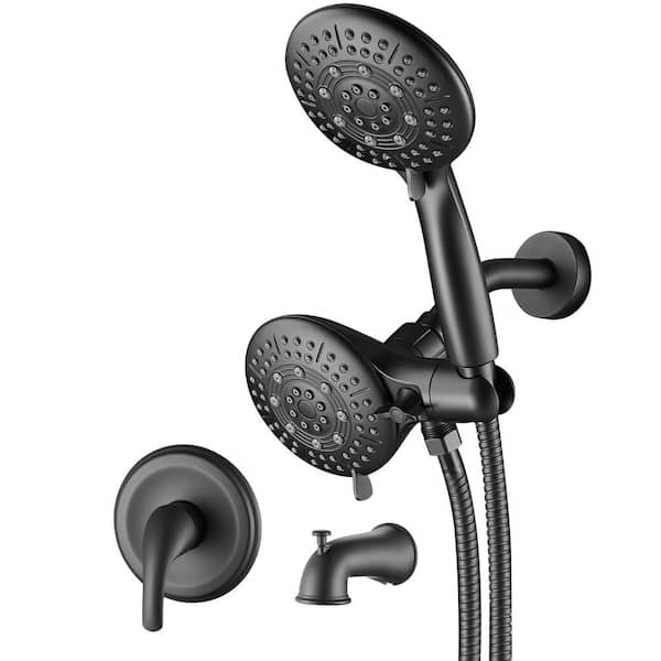 cobbe Rain Single Handle 6-Spray Tub Shower Faucet Handheld Combo with Valve 1.8 GPM Adjustable Dual shower Heads in Black