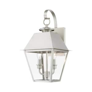 Helmsdale 16.5 in. 2-Light Brushed Nickel Outdoor Hardwired Wall Lantern Sconce with No Bulbs Included
