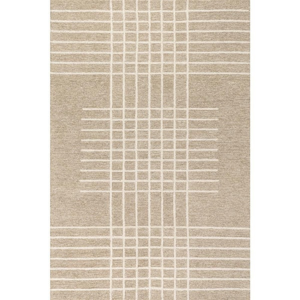 Kahlani Striped Checker Beige 9 ft. x 12 ft. Indoor Area Rug