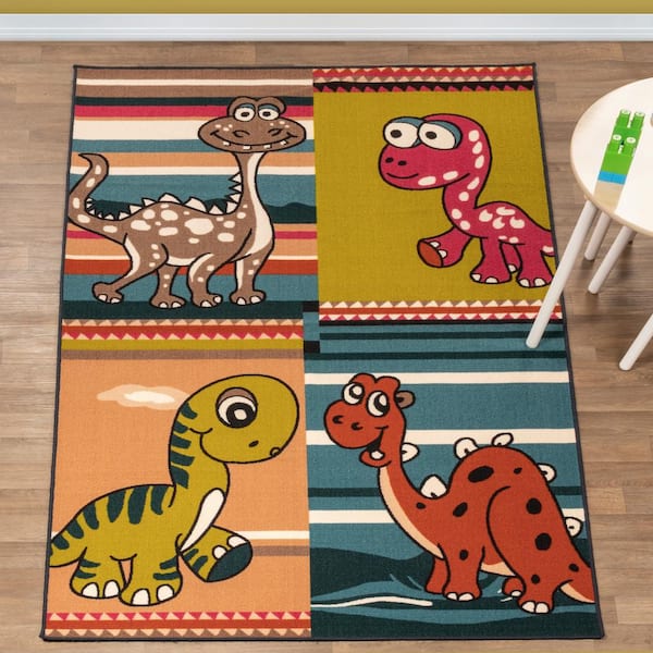 Dinoventure Multi-Colored 2 ft. x 3 ft. Non-Slip Kids Area Rug
