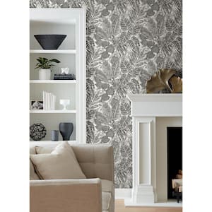 Brentwood Black Textured Palm Leaves Non-pasted Paper Weave Grasscloth Wallpaper