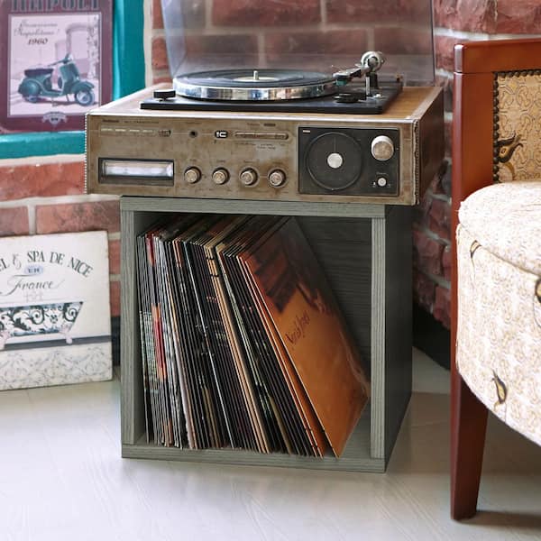 Way Basics | Vinyl Record Cube 2 Shelf, Grey