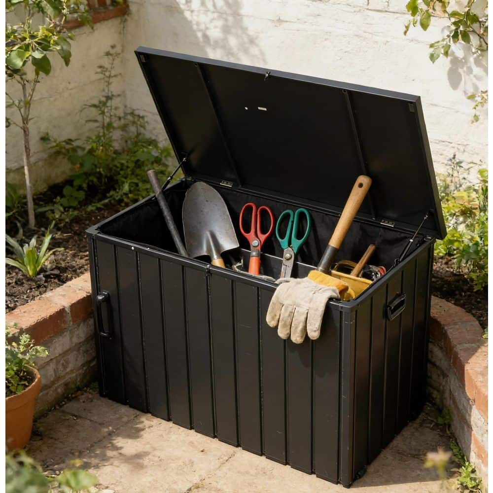 Ama pear Gray 120 Gal. Metal Deck Box Lockable and Waterproof