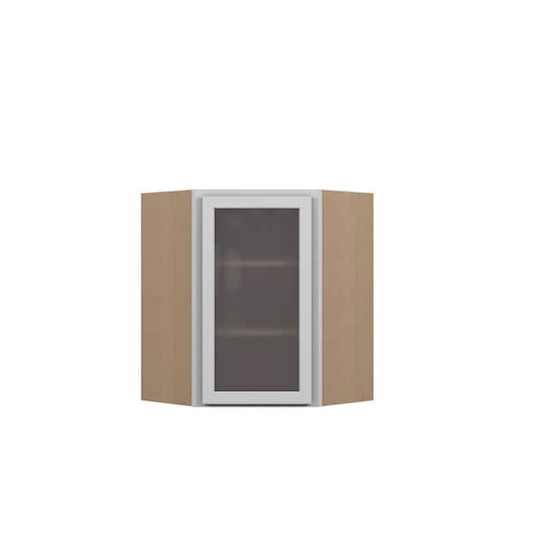 Westport Shaker 27 in. W x 36 in. H x 15 in. D in Painted White Plywood Assembled Frosted Glass Corner Diagonal Wall
