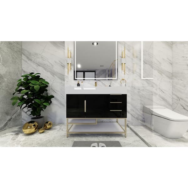 BV Better Vanity Bethany 42 in. W x 20 in. D x 36 in. H Single Sink Freestanding Bath Vanity in Gloss Black with White Acrylic Top