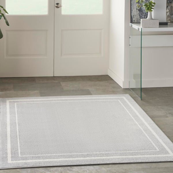 Nourison Essentials Grey/Ivory 5 ft. x 5 ft. Solid Contemporary Square Area Rug