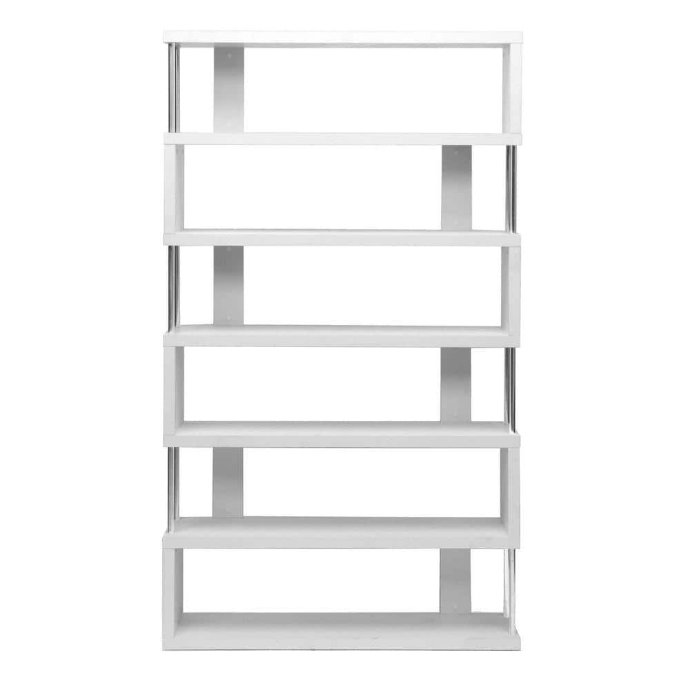 Modern 48" White Engineered Wood Bookcase with Chrome Accents