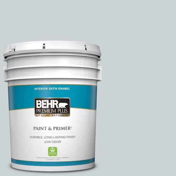 BEHR PREMIUM PLUS 5 gal. #N490-1 Absolute Zero Satin Enamel Low Odor Interior Paint & Primer