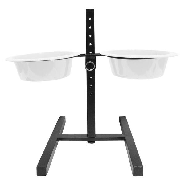 Platinum Pets 8 Cup Wrought Iron Adjustable Double Feeder with Extra Wide Rimmed Bowls in White