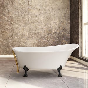 63 in. Acrylic Clawfoot Non-Whirlpool Bathtub in Glossy White With Polished Gold Drain And Matte Black Clawfeet