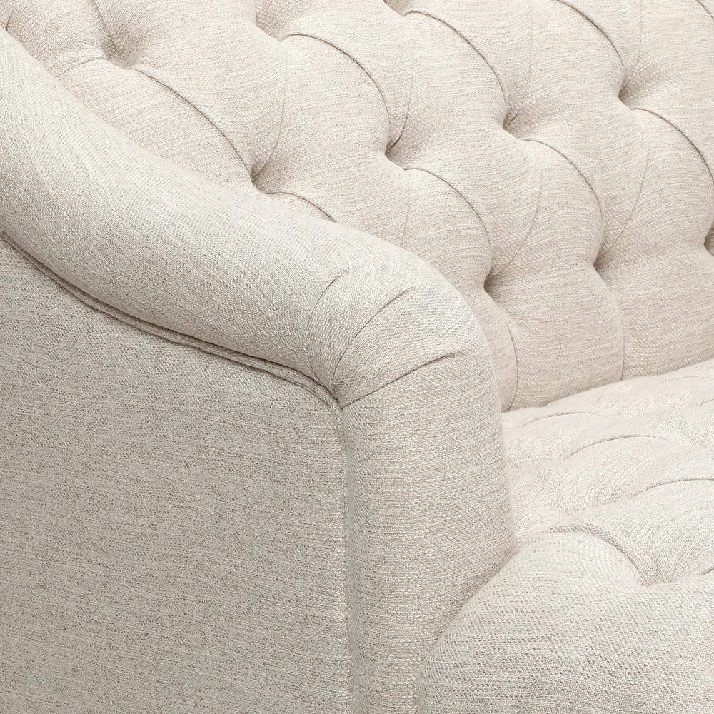Beige Velvet Tufted Lawson Sofa with Sloped Arms and Wood Frame