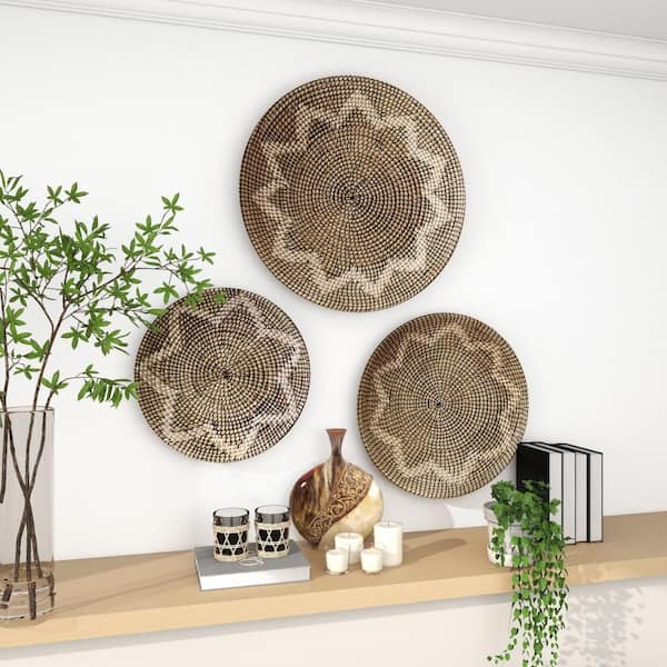 Hanging Natural Woven Seagrass Flat Baskets Wicker Wall Basket Decor (Set  of 3) CY8LDBZLRF - The Home Depot