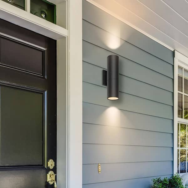 1-Pack 11. 8in. Black LED Outdoor Wall Cylinder Light With Up and Down, 1400LM, 20W 3000K Wall Sconce Light Fixture