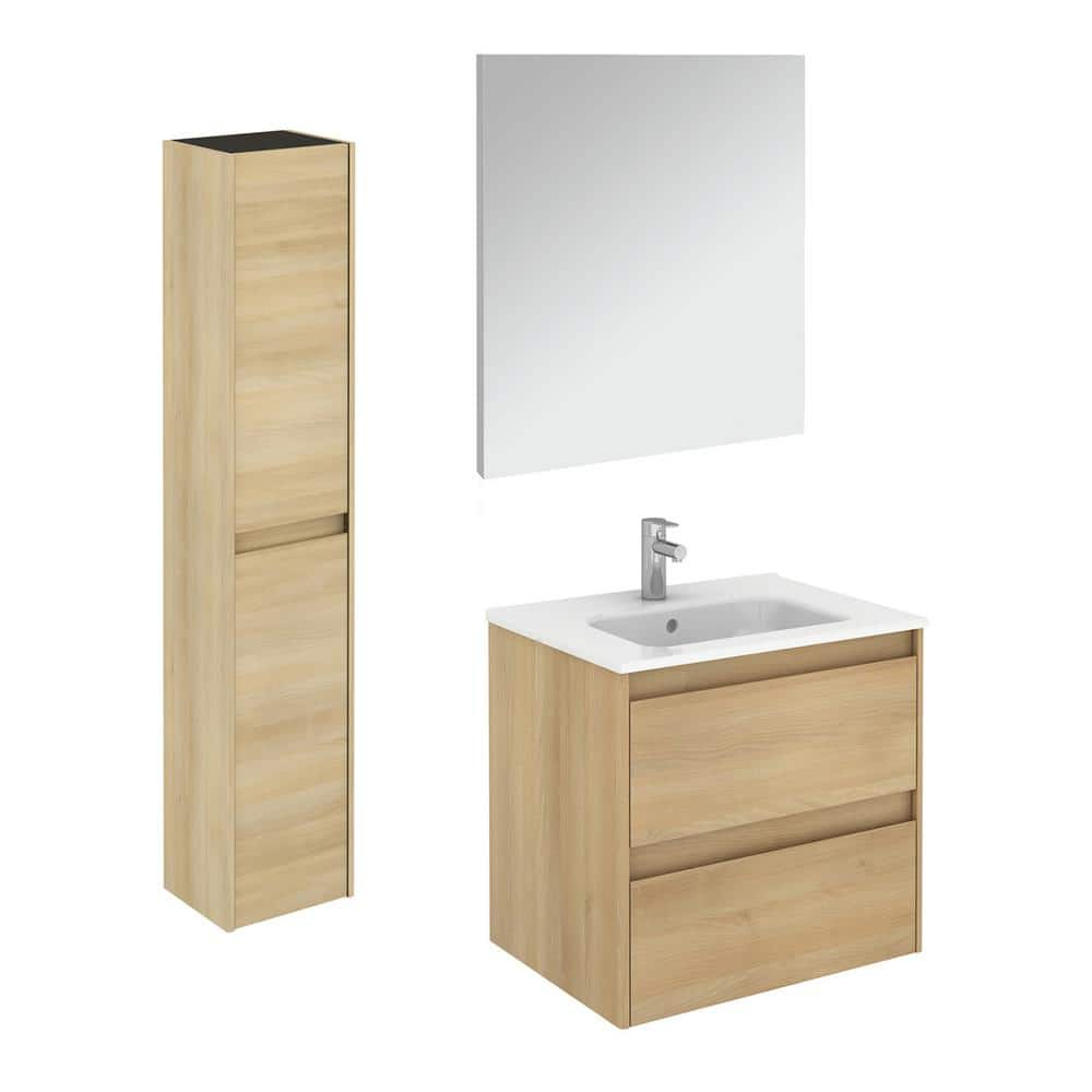 Ambra 23.9 in. W x 18.1 in. D x 22.3 in. H Bathroom Vanity Unit in Nordic Oak with Mirror and Column -  WS Bath Collections, Ambra60Pack2NO