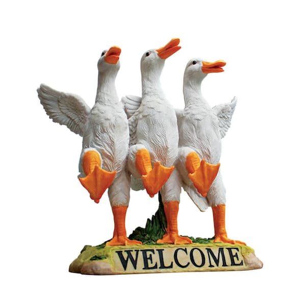 Design Toscano 11.5 in. H Delightful Dancing Ducks Welcome Sign Statue
