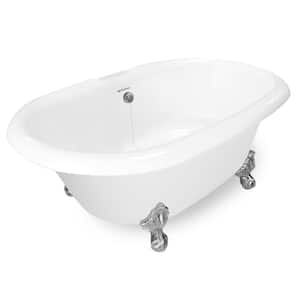 72 in. AcraStone Acrylic Double Clawfoot Non-Whirlpool Bathtub in White with Large Ball and Claw Feet in Satin Nickel