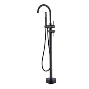 Chino Singe-Handle Freestanding Floor Mount Tub Faucet with Hand Shower in Matte Black