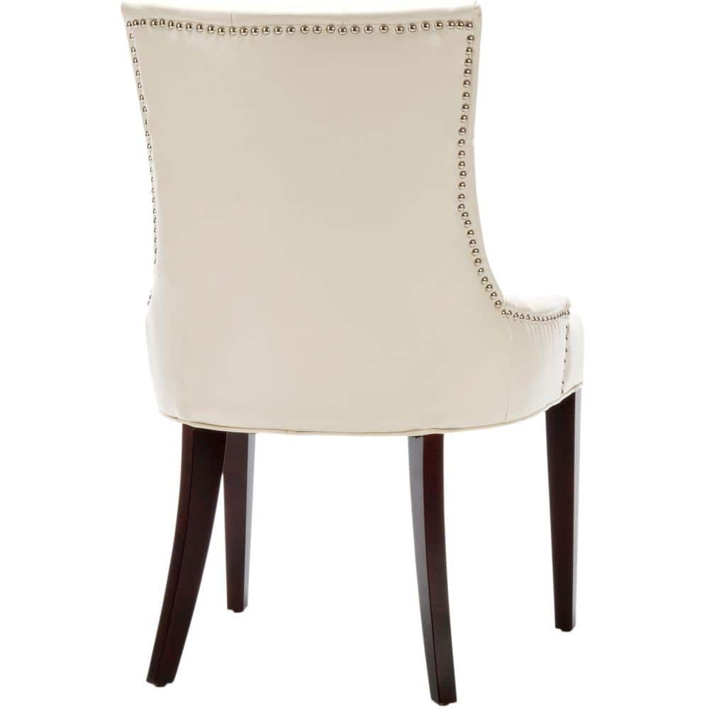 Transitional Amanda Slipper Chair in Flat Cream Leather and Wood