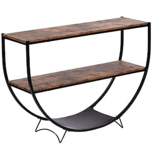 Rustic 48.00 in. Distressed Brown Half-Moon Shape Textured Metal Distressed Wood Console Table