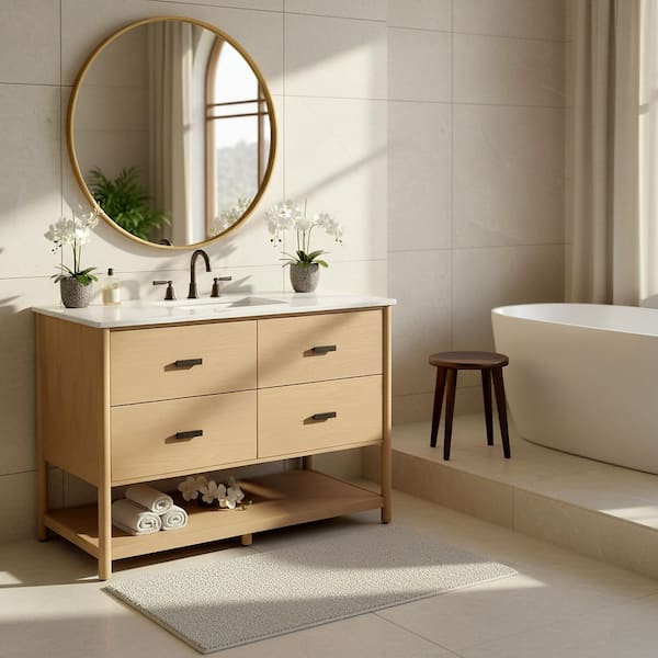 Jaylessa 48 in. Single Sink Natural Bath Vanity with White Marble Top