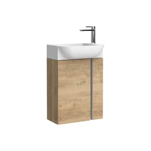 Camilia 17.7 in. W x 12.2 in. D x 25.7 in. H Single Sink Wall Mounted Bath Vanity in Natural Oak with White Ceramic Top