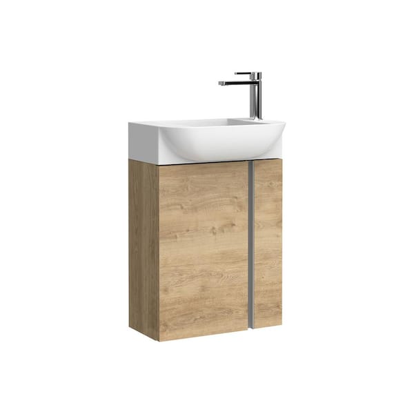 WS Bath Collections Camilia 17.7 in. W x 12.2 in. D x 25.7 in. H Single Sink Wall Mounted Bath Vanity in Natural Oak with White Ceramic Top