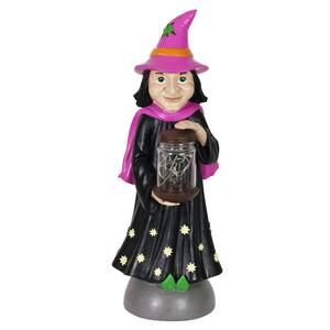 Friendly Witch with LED Sparkle Jar Garden Statue