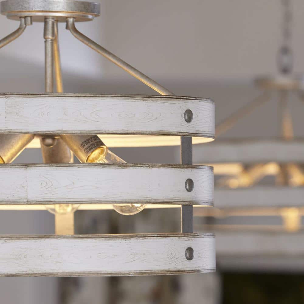 Gulliver 17" White and Galvanized Farmhouse Drum Light