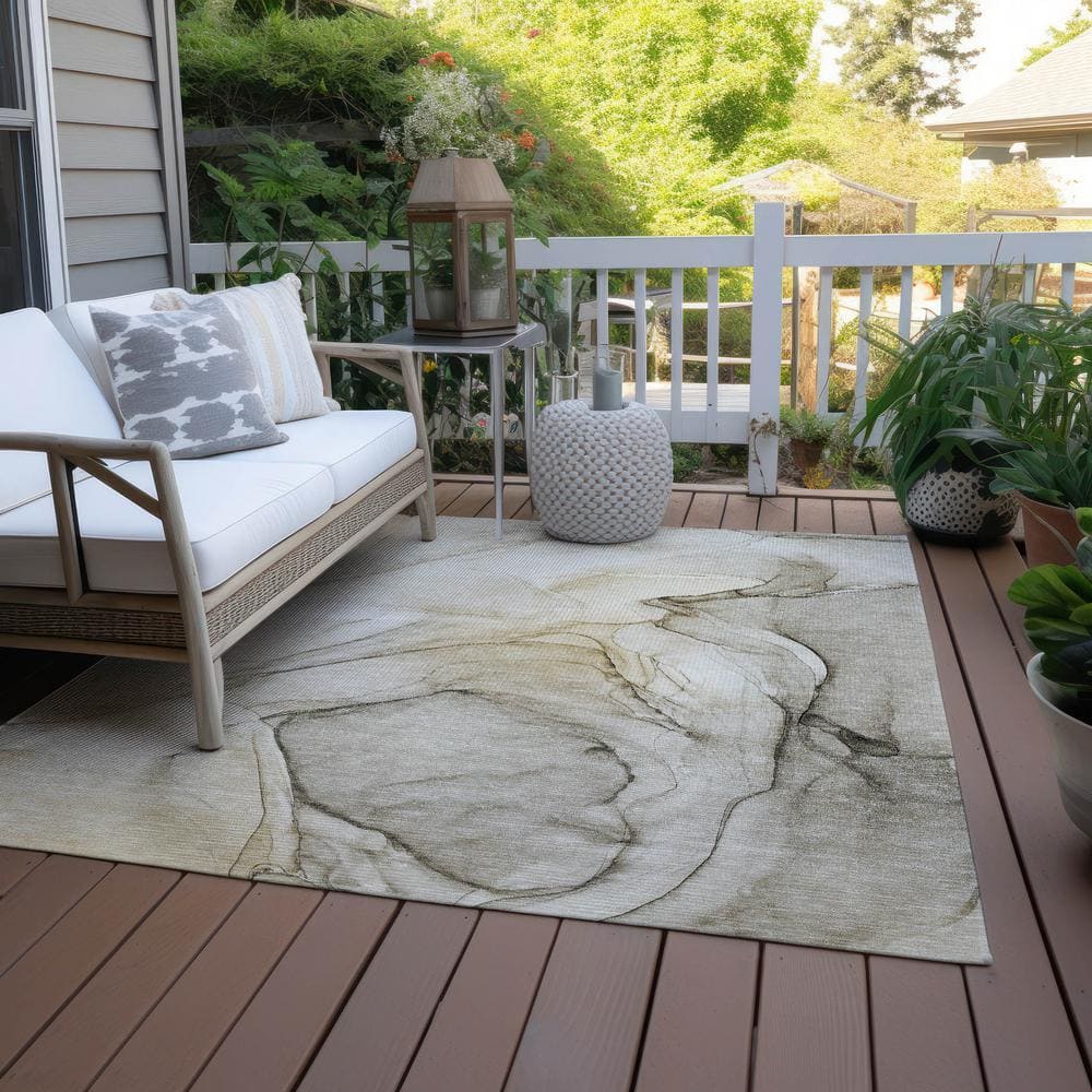Beige and Gray Synthetic Washable Reversible 5' x 7' Area Rug