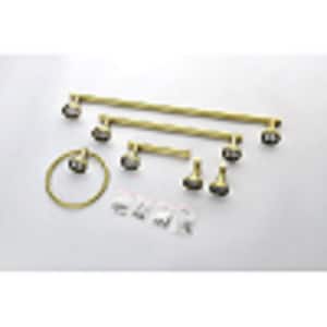 6-Piece Bath Hardware Set with Towel Bar, Toilet Paper Holder, Towel Ring, and 2 Hooks in Gold
