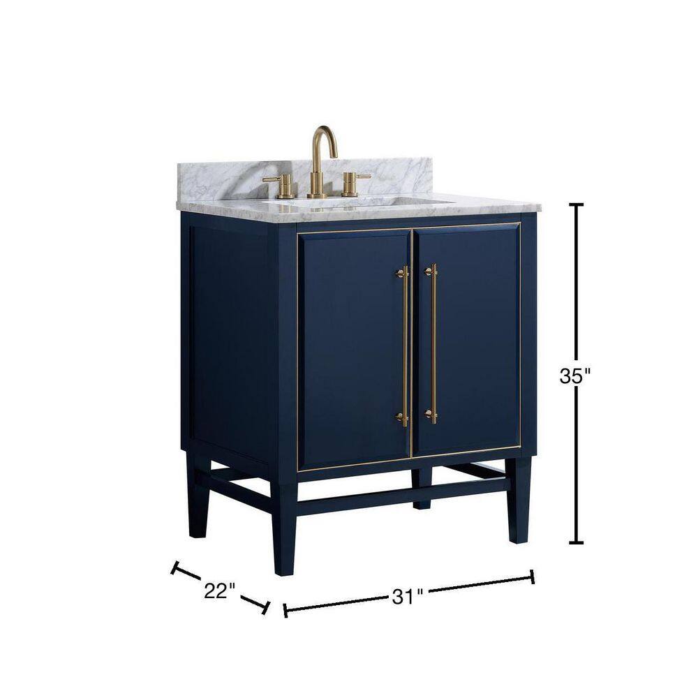 Mason 31" Navy Blue and Gold Solid Wood Vanity with Marble Top