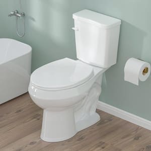 ADA Chair Height 2-piece Toilet 1.28 GPF Single Flush Round Toilets in White Map Flush 1000g Soft-Close Seat Included