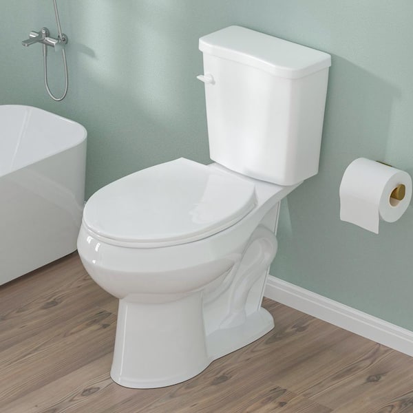 HOMLYLINK ADA Chair Height 2-piece Toilet 1.28 GPF Single Flush Round Toilets in White Map Flush 1000g Soft-Close Seat Included